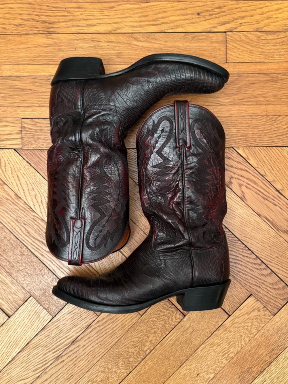 Lucchese Black Cherry Lizard Cowboy Boots Men’s 10.5D